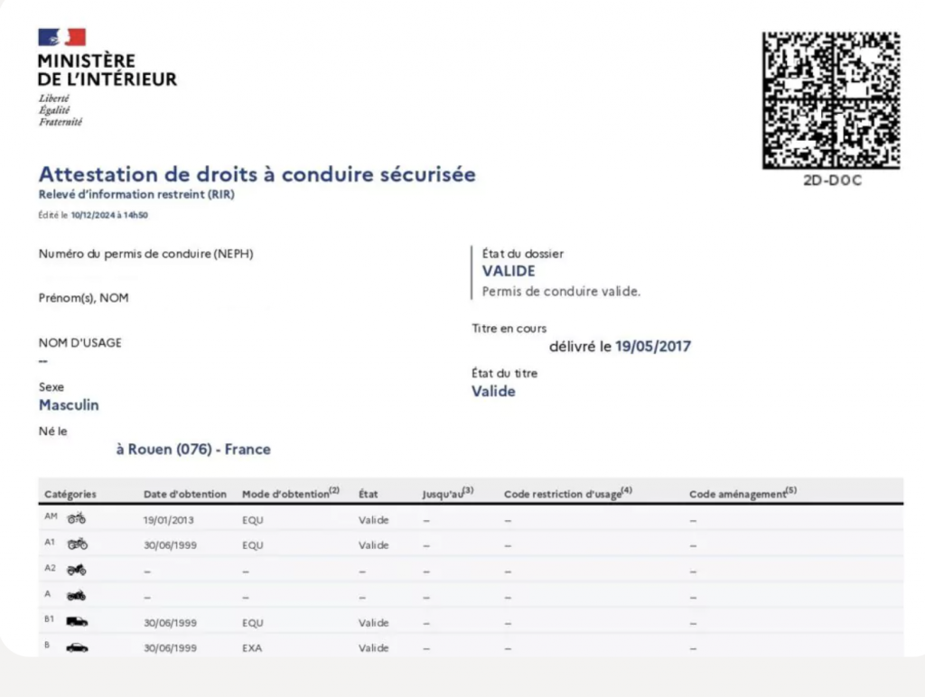 attestation de permis