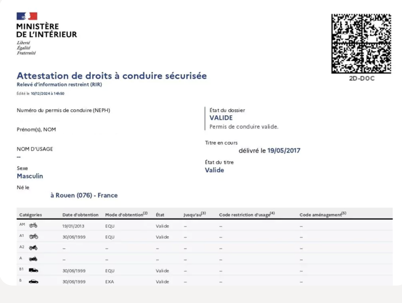 attestation de permis