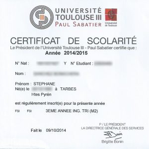 certificat de scolarite