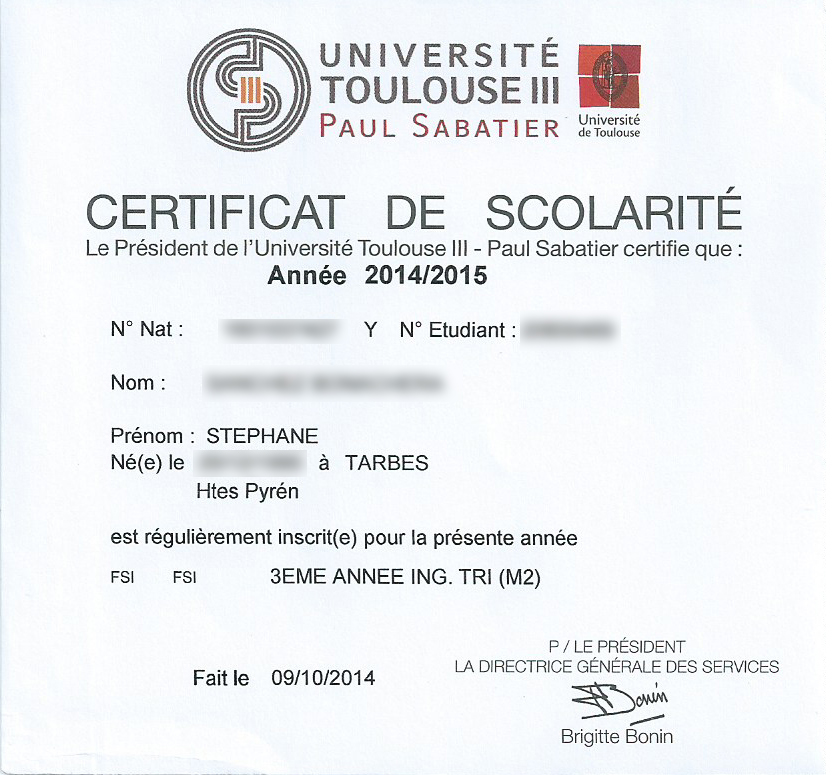 certificat de scolarite
