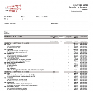 Traduction relevé de notes