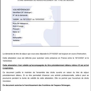 Traduction récépissé de dépôt de titre de séjour
