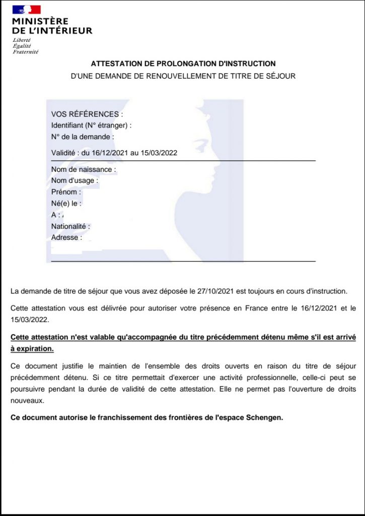 Traduction assermentée de récépissé de dépôt de titre de séjour