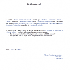 Traduction attestation de travail